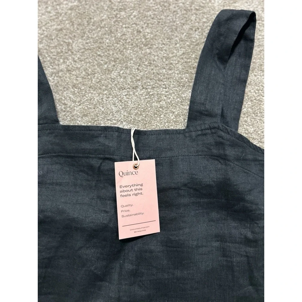 NEW Quince M 100% European Linen Square Neck Jumpsuit Black - Missing Belt